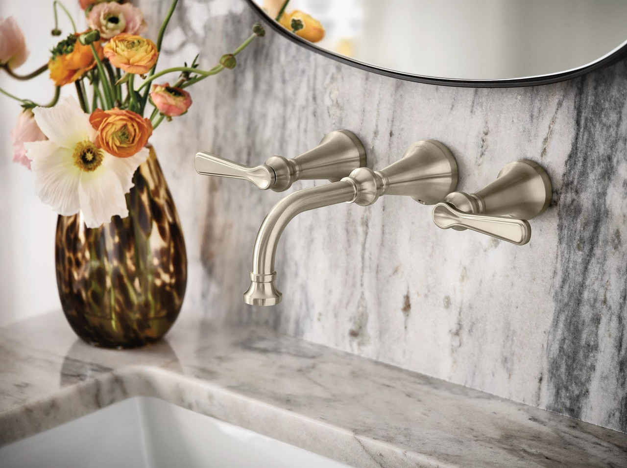 Moen Colinet Traditional Lever Handle Wall Mount Bathroom Faucet Trim in Brushed Nickel - TS44104BN