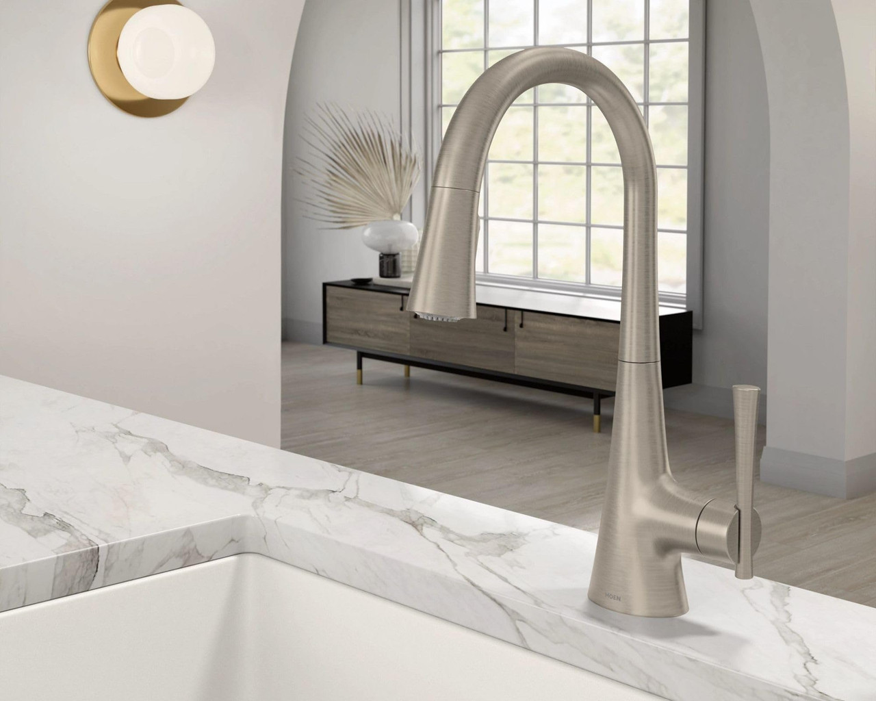 Moen Kurv Stainless Pulldown Kitchen Faucet Featuring Power Boost and Reflex Transitional Kitchen Faucet One Handle Easy Installation Spot Resist Finish in Spot Resist Stainless - 9126SRS