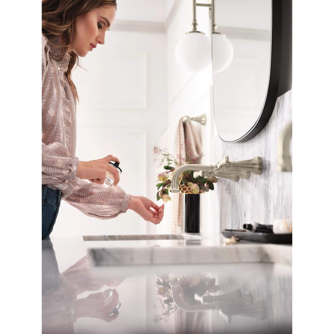 Moen Colinet Traditional Lever Handle Wall Mount Bathroom Faucet Trim in Matte Black - TS44104BL