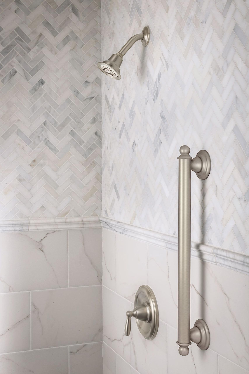 Moen Brantford Posi Temp Pressure Balancing Shower Trim Kit with Shower Head and Lever Handle in Brushed Nickel - T2152BN