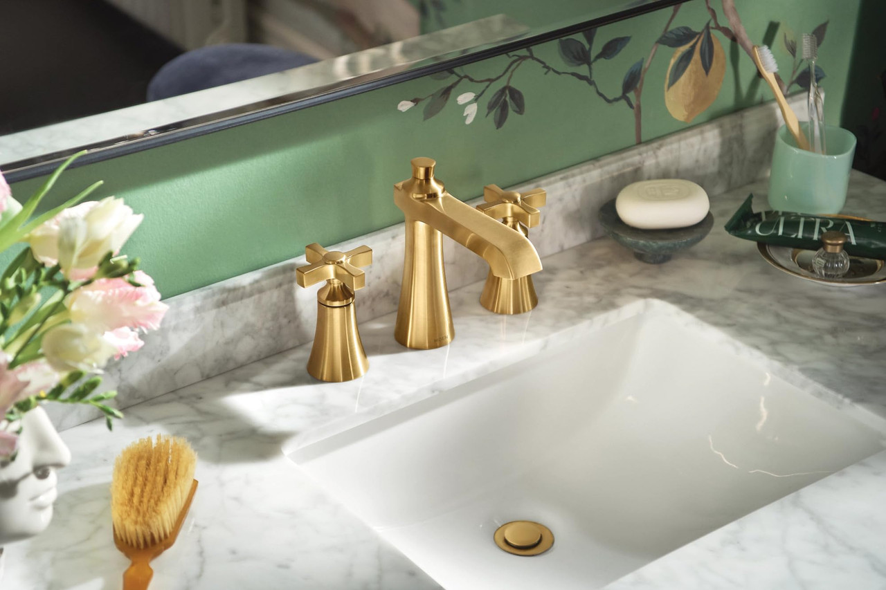 Moen Flara Two Handle 8 in. Widespread Cross Handle Bathroom Faucet Trim Kit Sold Separately in Brushed Gold - TS6985BG