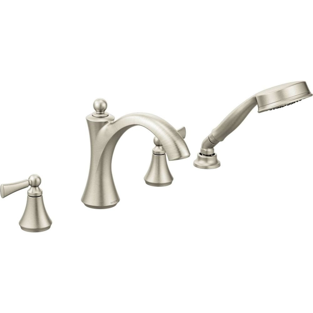 Moen Wynford Two Handle Diverter Roman Tub Faucet Includes Hand Shower without Valve in Brushed Nickel - T654BN