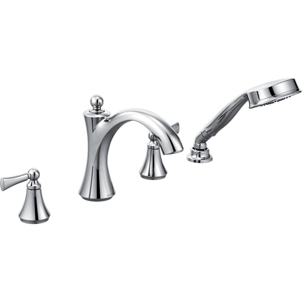 Moen Wynford Two Handle Diverter Roman Tub Faucet Includes Hand Shower without Valve in Chrome - T654