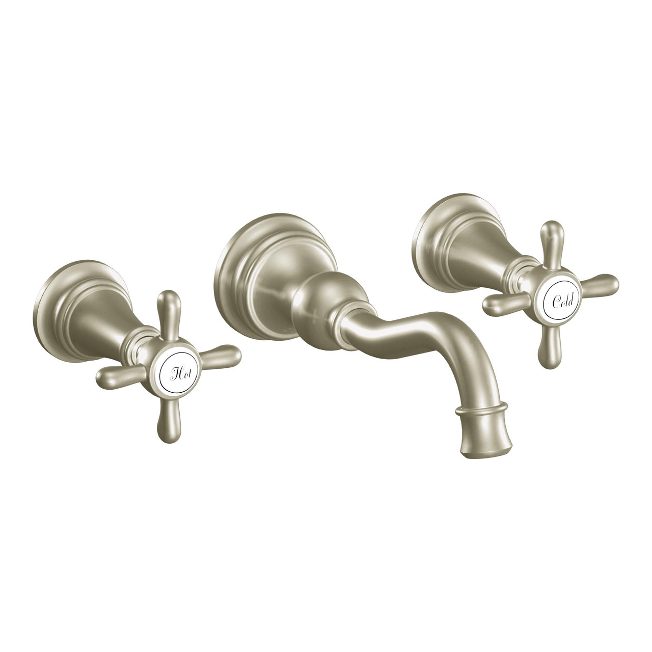 Moen Weymouth Cross Handle Wall Mount Bathroom Faucet Trim in Brushed Nickel - TS42112BN