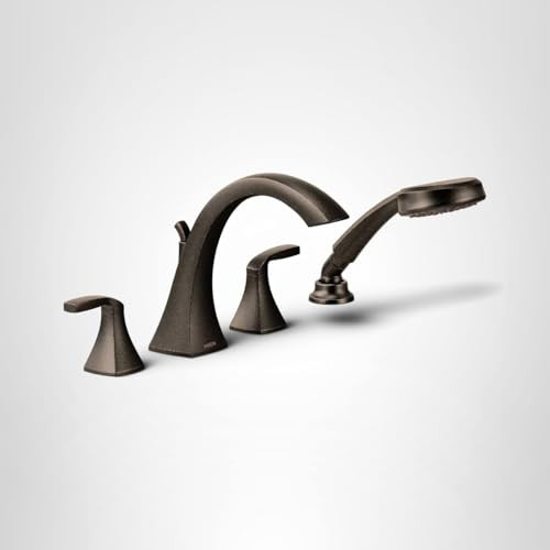 Moen Voss 2 Handle Deck Mount Roman Tub Faucet Trim Kit Including Single Function Handshower in Bronze - T694ORB
