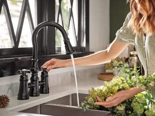 Moen Weymouth Two Handle Pulldown Bridge Kitchen Faucet in Matte Black - S73204BL