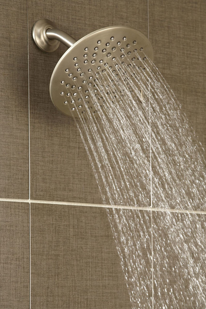 Moen Velocity Two Function Rainshower 8 Inch Shower Head with Immersion Technology for a High Pressure Rinse in Brushed Nickel - S6320BN