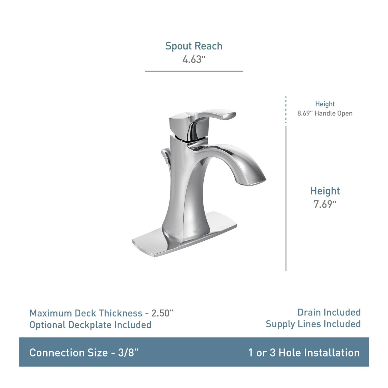 Moen Voss One Handle High Arc Bathroom Faucet with Drain Assembly for Single Hole Sink in Gold - 6903BG