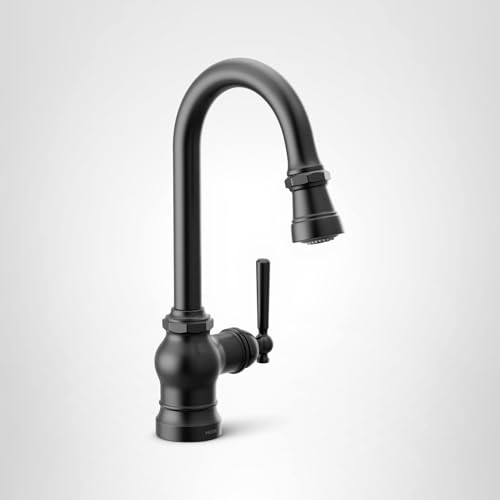 Moen Paterson One Handle Pulldown Bar Faucet with Power Clean Includes Interchangeable Handle in Matte Black - S52003BL