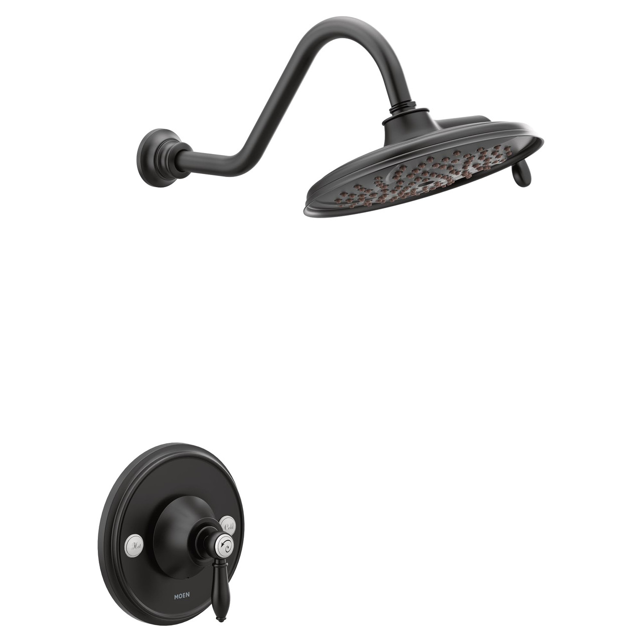 Moen Weymouth Posi Temp Shower Trim Kit including 9 Inch 2 Spray Rainshower in Matte Black - TS32102BL