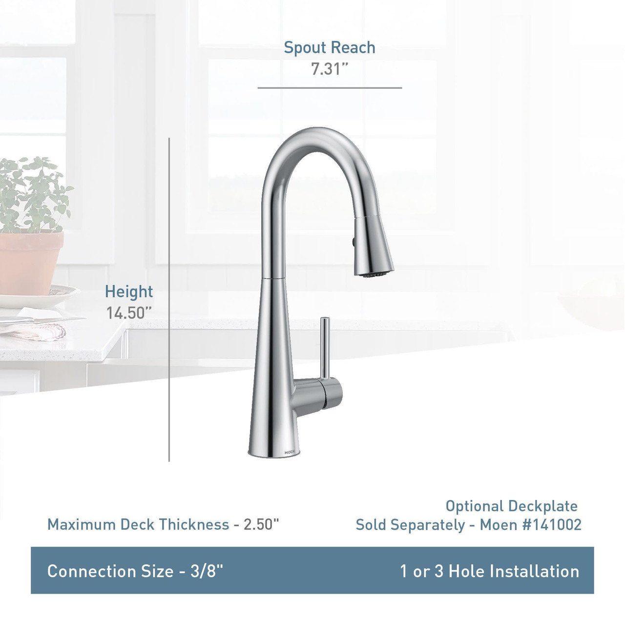 Moen Sleek One Handle High Arc Pulldown Bar Faucet in Chrome - 7664