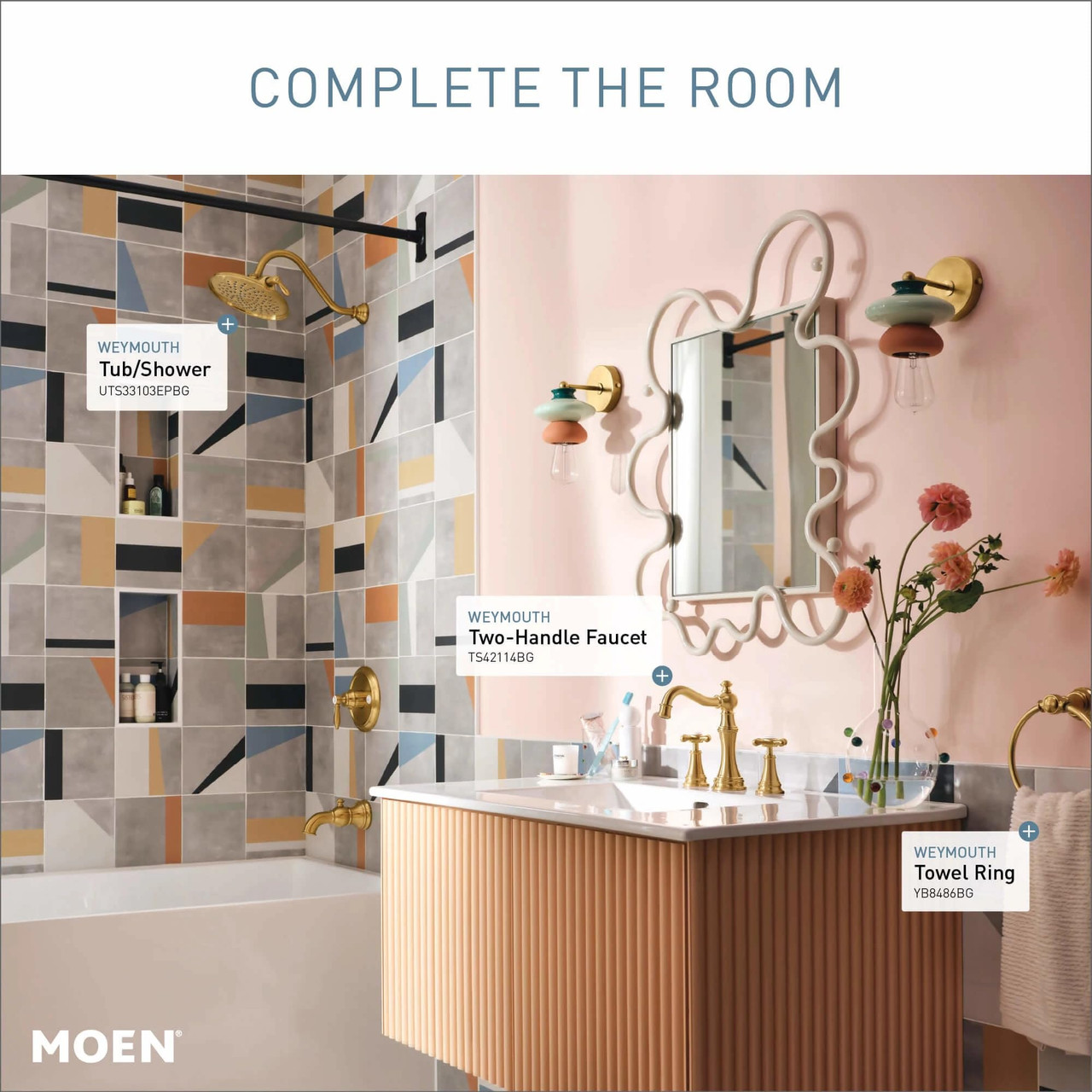 Moen Weymouth Two Handle Widespread Cross Handle Bathroom Faucet Trim Kit in Brushed Gold - TS42114BG