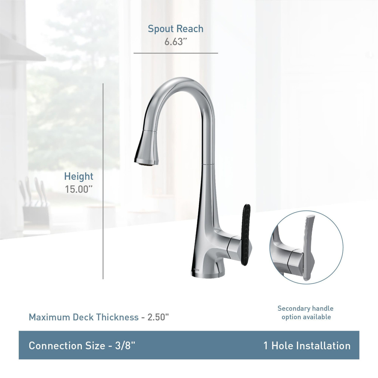Moen Sinema One Handle High Arc Pulldown Bar Faucet featuring Power Clean and Reflex in Chrome - S6235