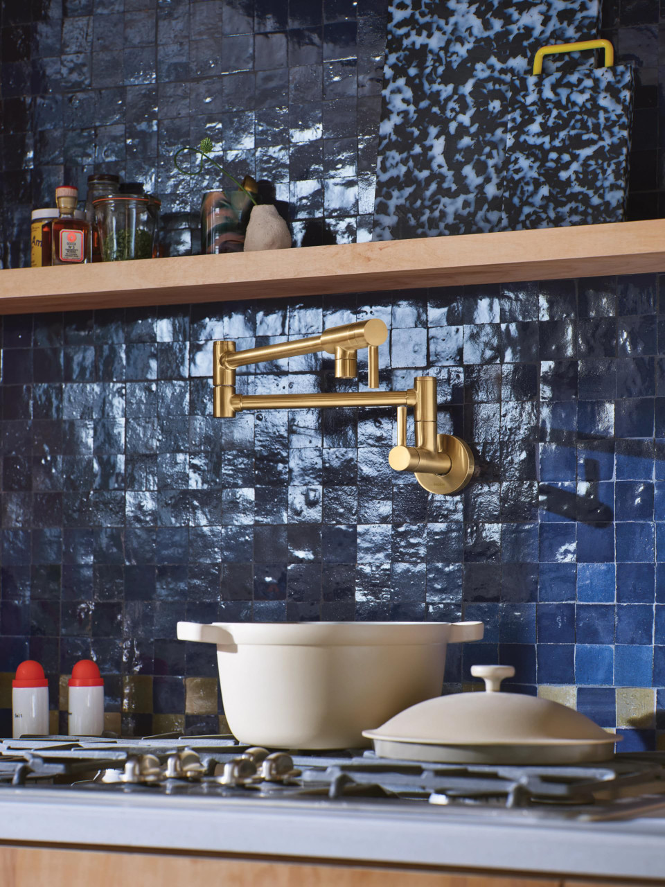 Moen Modern Wall Mount Folding Swing Arm Pot Filler Double Jointed Kitchen Stove Faucet in Brushed Gold - S665BG