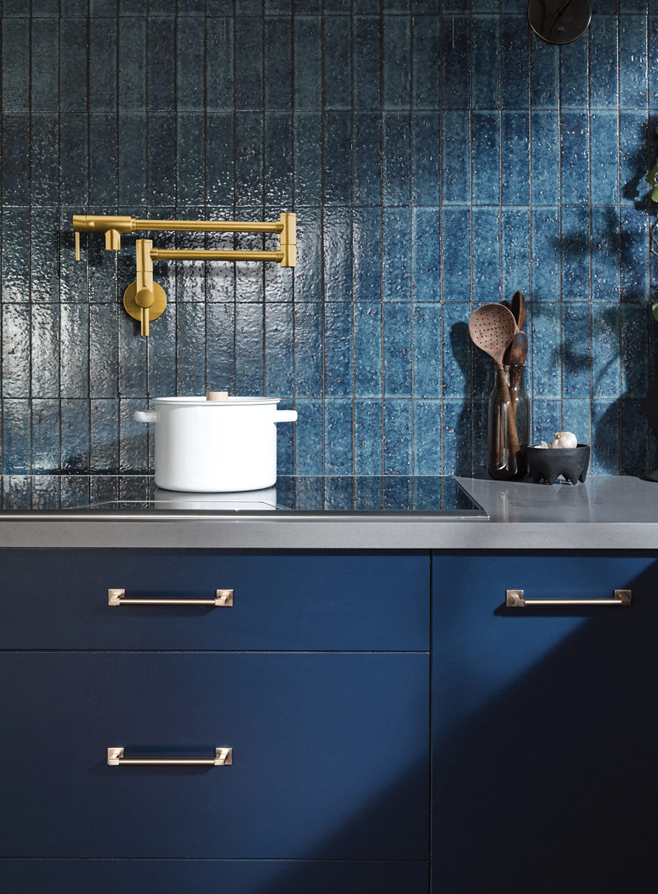 Moen Modern Wall Mount Folding Swing Arm Pot Filler Double Jointed Kitchen Stove Faucet in Brushed Gold - S665BG