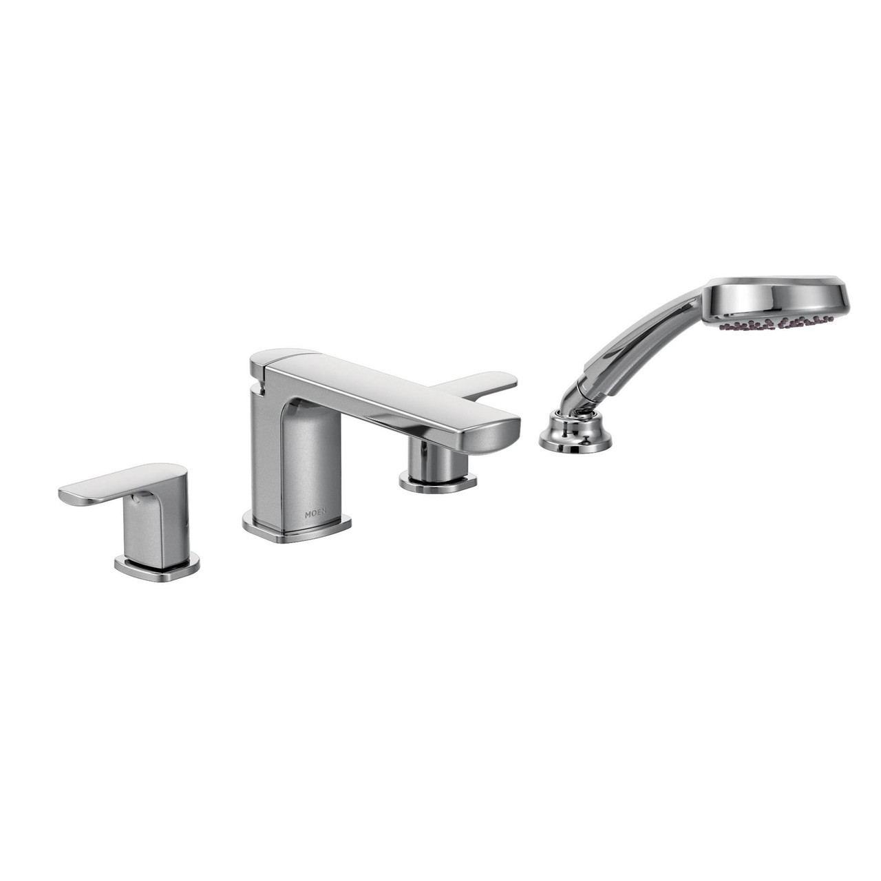 Moen Rizon Two Handle Low Arc Roman Tub Faucet with Hand Shower Trim without Valve in Chrome - T936