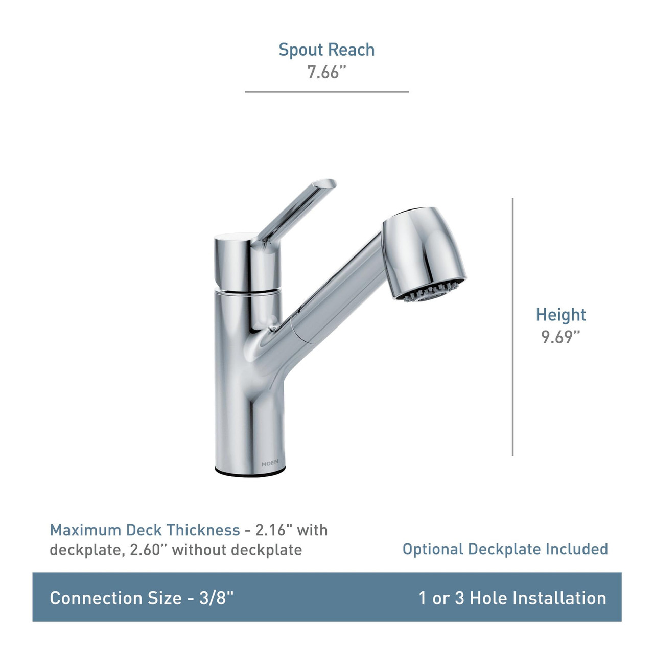 Moen Method One Handle Pullout Modern Kitchen Faucet with Power Clean in Chrome - 7585C