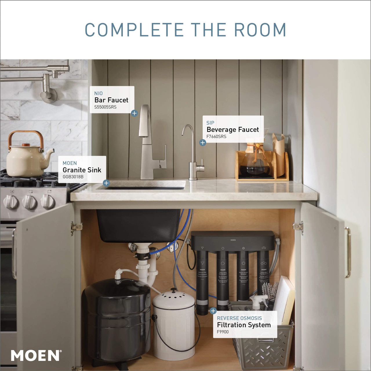 Moen Nio Spot Resist Stainless One Handle Bar Faucet Includes Secondary Finish Handle Option in Spot Resist Stainless - S55005SRS