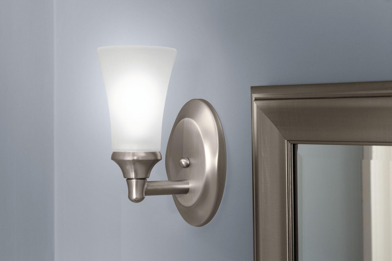 Moen Eva 1 Light Dual Mount Bath Bathroom Vanity Fixture with Frosted Glass in Brushed Nickel - YB2861BN