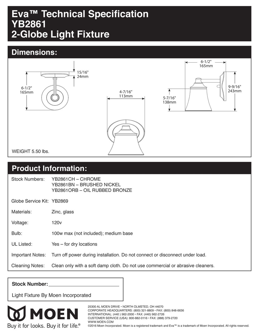 Moen Eva 1 Light Dual Mount Bath Bathroom Vanity Fixture with Frosted Glass in Brushed Nickel - YB2861BN