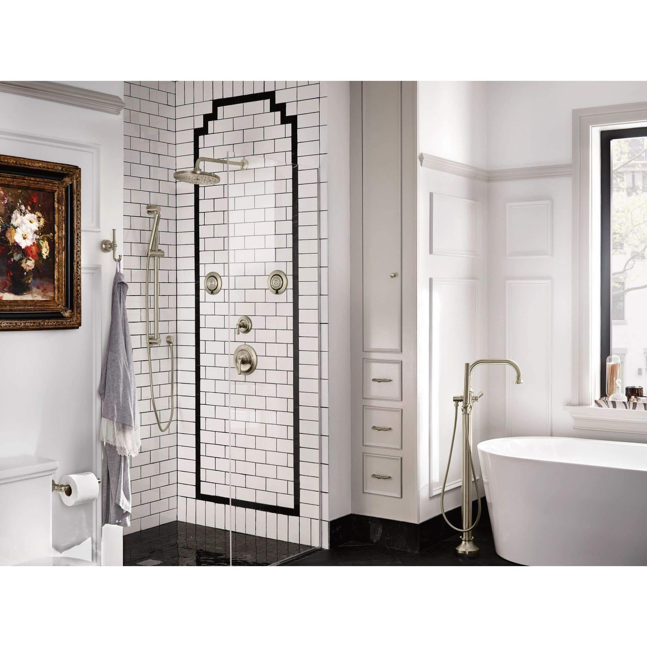 Moen Colinet One Handle Traditional Freestanding Floor Mount Tub Filler with Handshower in Matte Black - S44507BL