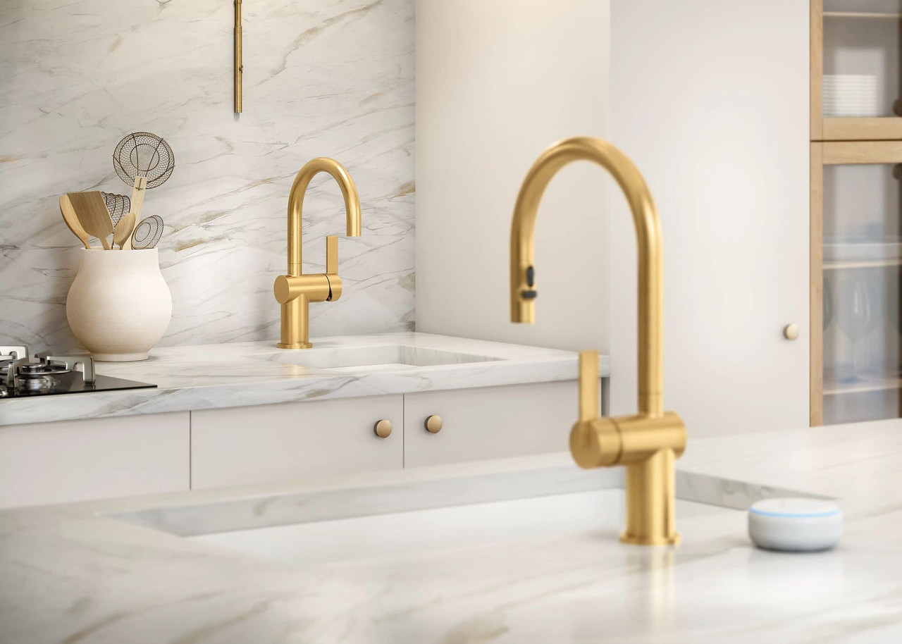 Moen Cia Modern Bar Faucet with Power Boost and Optional Accents One Handle Easy Installation in Brushed Gold - 5622BG