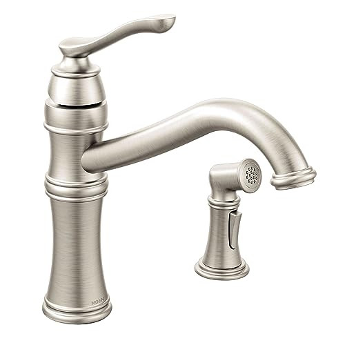 Moen Belfield Spot Resist Stainless Traditional One Handle High Arc Kitchen Faucet with Side Spray and Optional Deckplate Included in Stainless Steel - 7245SRS