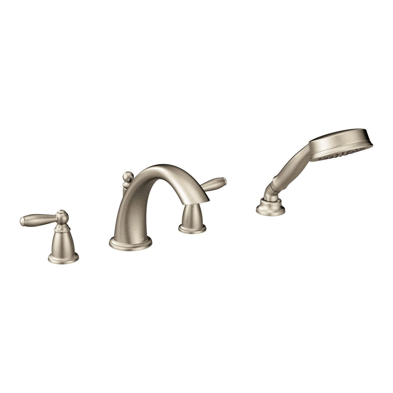 Moen Brantford Two Handle Deck Mount Roman Tub Faucet Trim Kit with Single Function Handshower in Brushed Nickel - T924BN