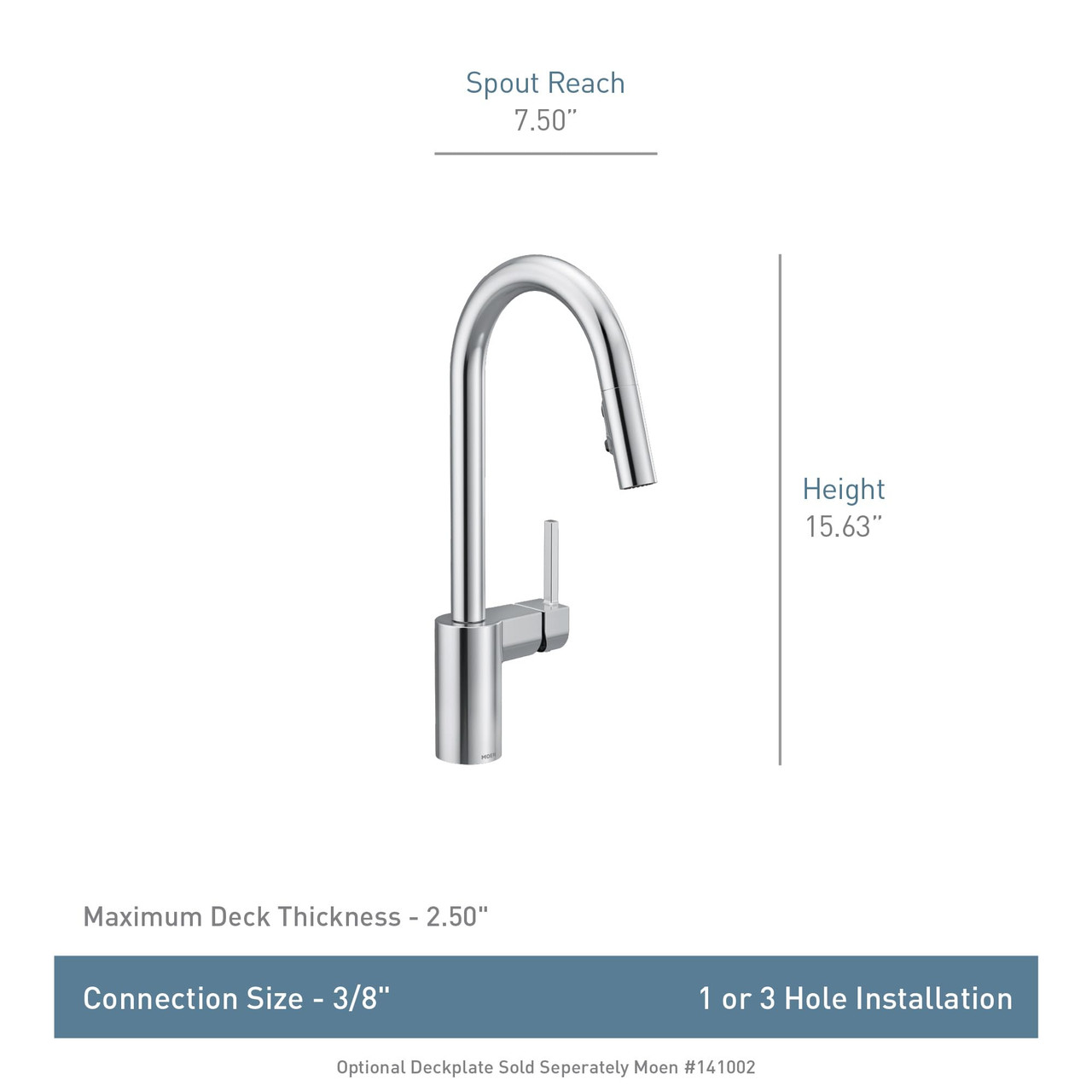 Moen One Handle Modern Kitchen Pulldown Faucet with Reflex Docking System and Power Clean Spray Technology 7565 in Chrome - 7565