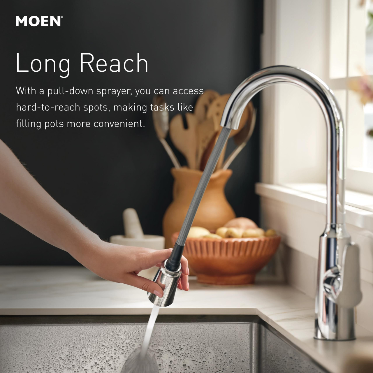 Moen Spot Resist Stainless One Handle Modern Kitchen Pulldown Faucet with Retractable Reflex Docking System and Power Boost Spray Technology for a Faster Clean in Spot Resist Stainless - 7565SRS
