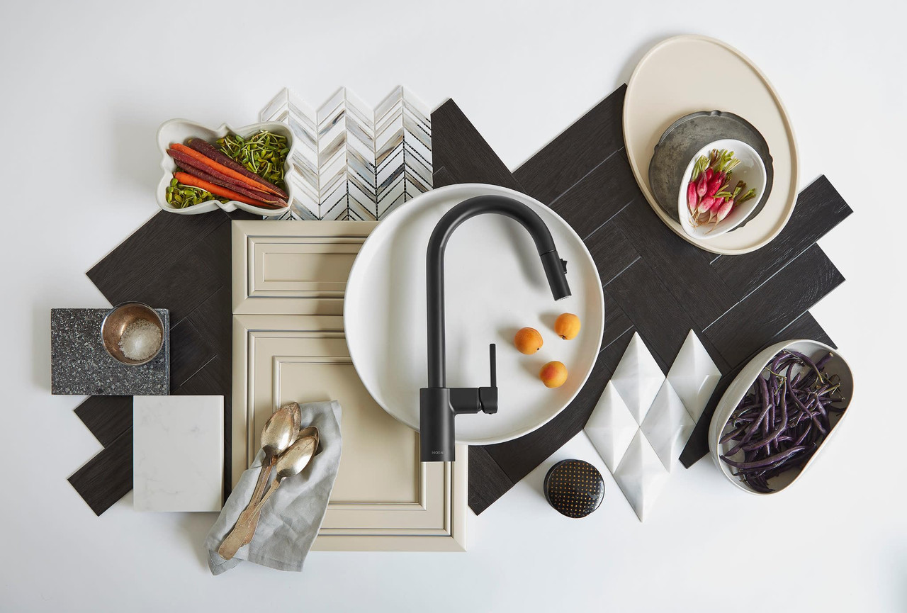 Moen Motionsense Wave One Sensor Touchless One Handle High Arc Modern Pulldown Kitchen Faucet with Reflex in Matte Black - 7565EWBL