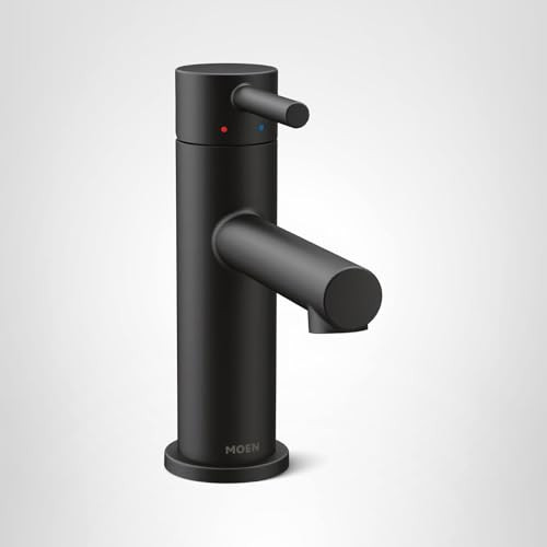 Moen One Handle Modern Bathroom Faucet with Drain Assembly and Optional Deckplate in Matte Black - 6190BL