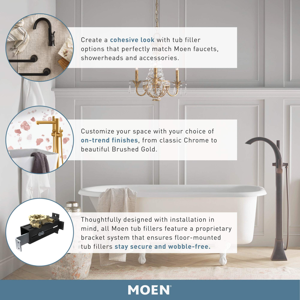 Moen 395 One Handle Freestanding Floor Mount Tub Filler with Handshower in Chrome - 395