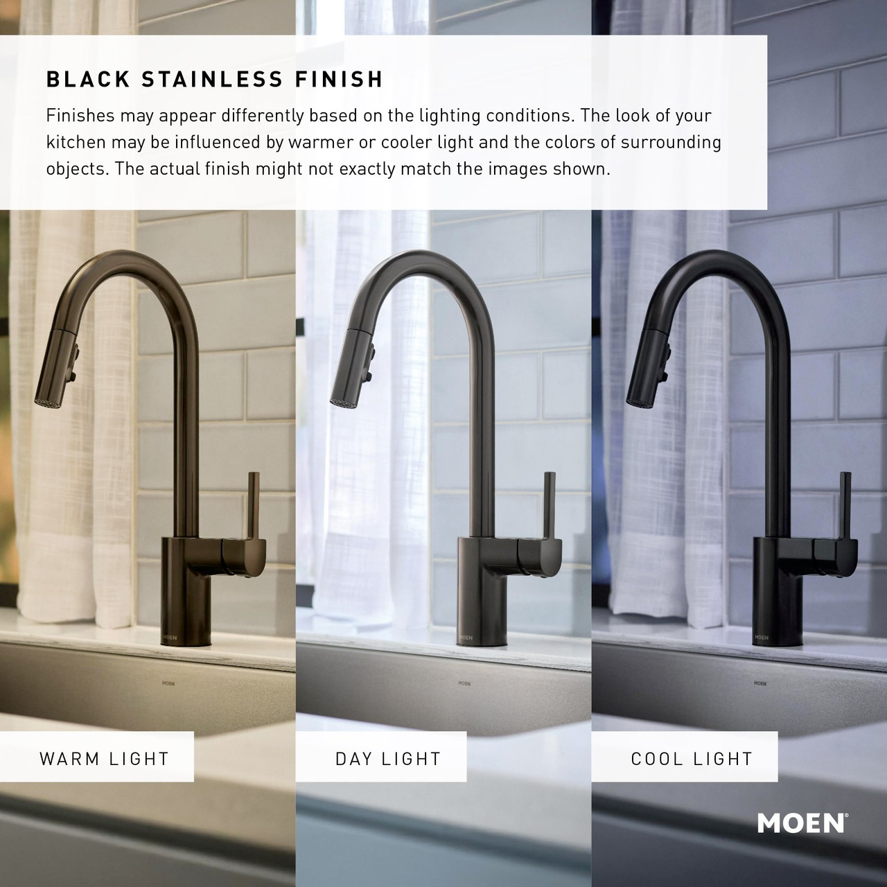 Moen One Handle Modern Kitchen Pulldown Faucet with Reflex and Power Clean Spray Technology Spot Resist Stainless in Black Stainless - 7565BLS