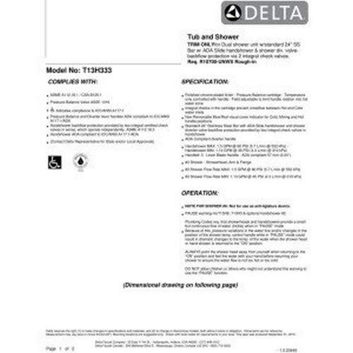 Closeout Open Box Commercial T13H T13H333 Universal Dual Shower Trim, Diverter, Hand Shower, and Grab Bar - Single Handle Blade: Chrome