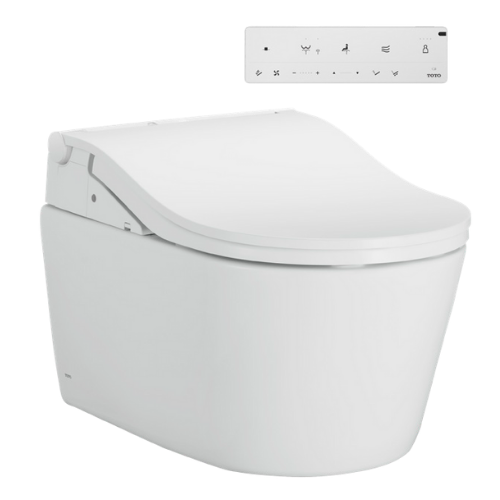 TOTO RP Wall Hung Elongated Washlet Bidet Seat with Duofit Wall Tank, Push Button Plate, & Autoflush - Matte White