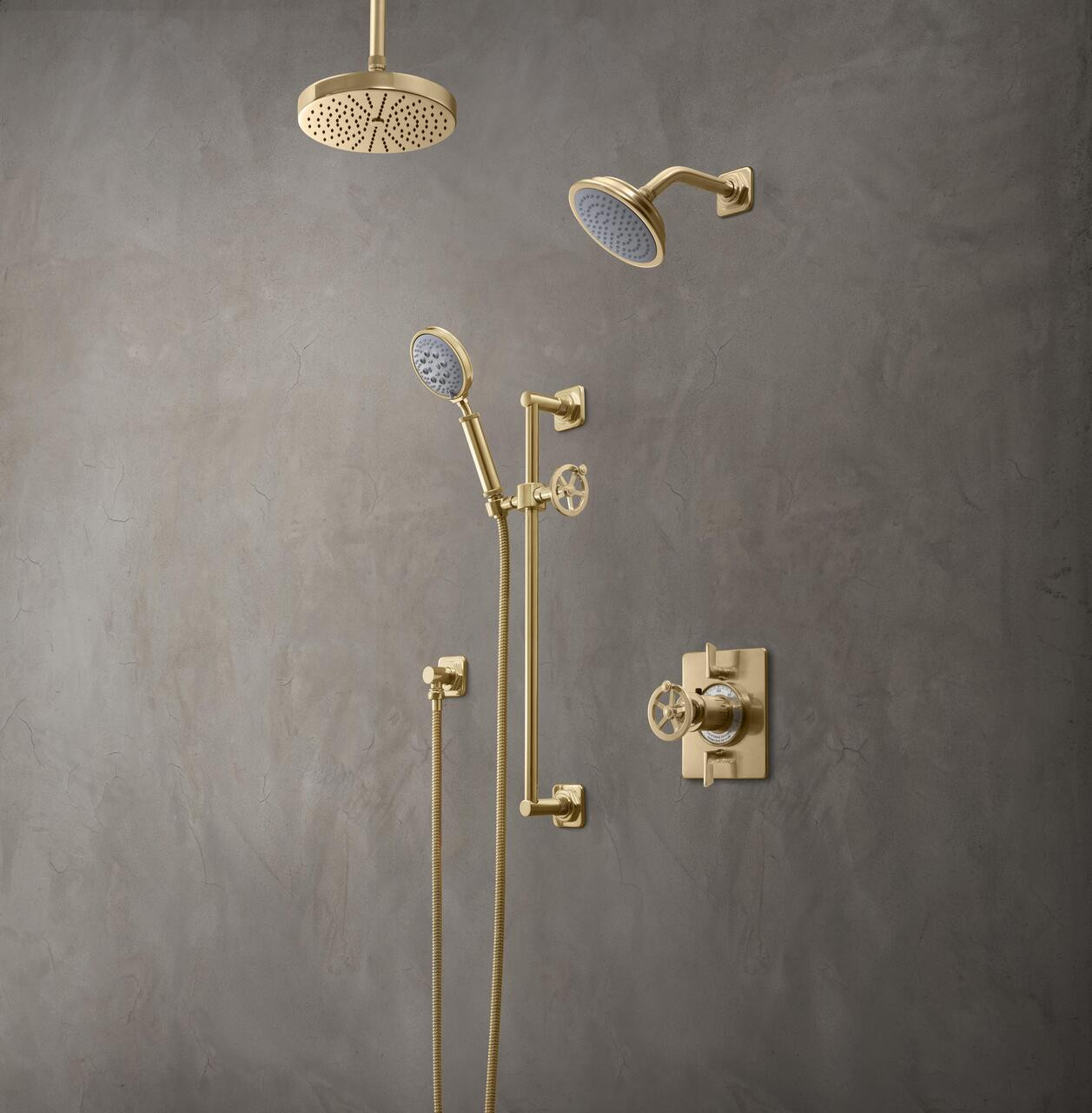 California Faucets Slide Bar Handshower Kit - Wheel Handle with Quad Base in Black Nickel - 9127-85W-BLKN