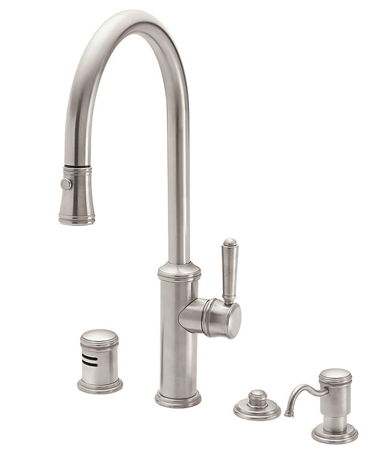 California Faucets Davoli Pull-Down Kitchen Faucet with Button Sprayer - High Arc Spout in Burnished Nickel - K10-100-33-BNU