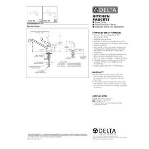 Delta 134 / 100 / 300 / 400 Series 101LF-WF Single Handle Kitchen Faucet - Single Handle Lever Without Sidespray: Chrome