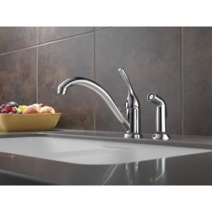 Delta 134 / 100 / 300 / 400 Series 175-DST Single Handle Kitchen Faucet with Spray - Single Handle Lever Without Sidespray: Chrome