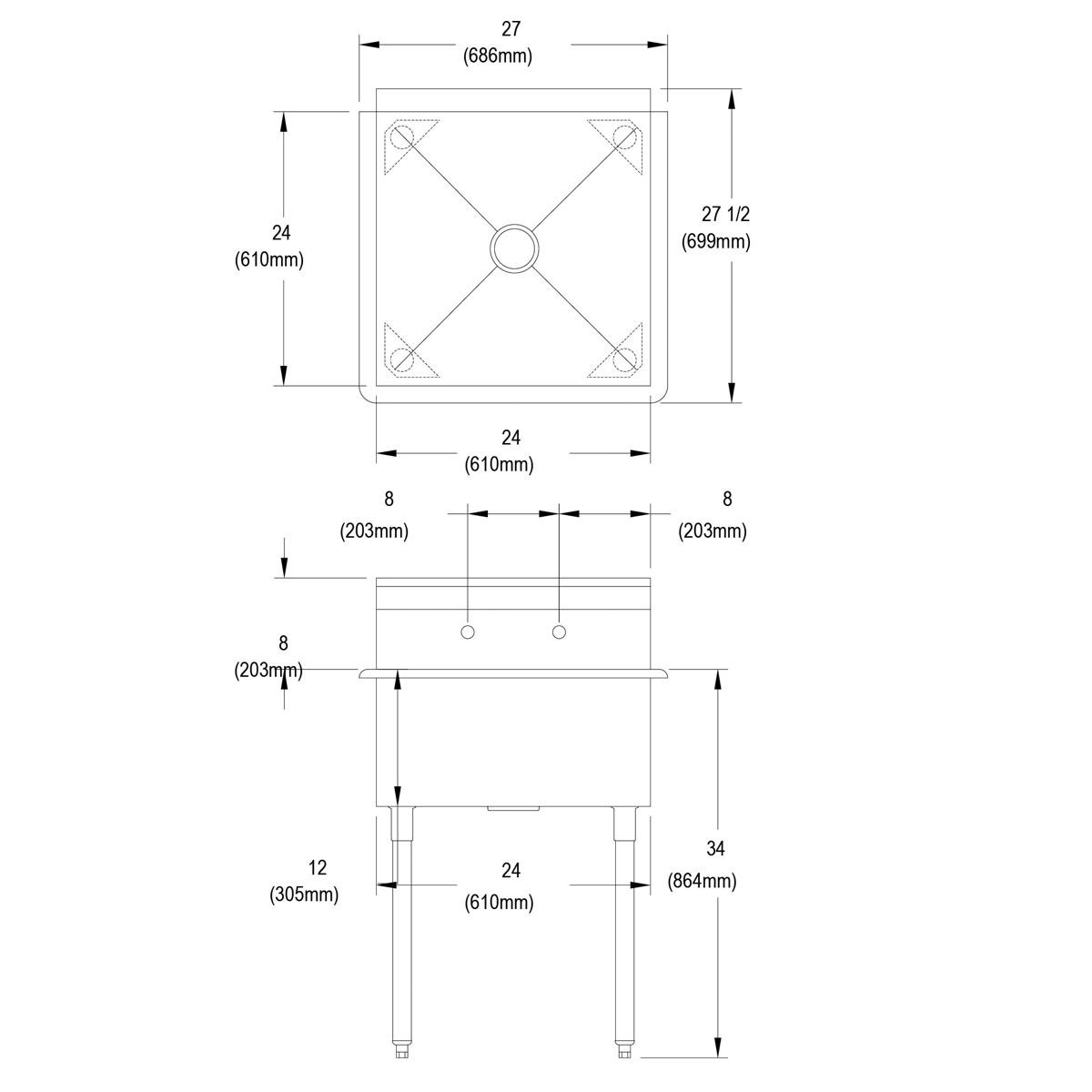 Elkay Dependabilt Stainless Steel 27" x 27-1/2" x 42" 18 Gauge One Compartment Budget Sink with Stainless Steel Legs