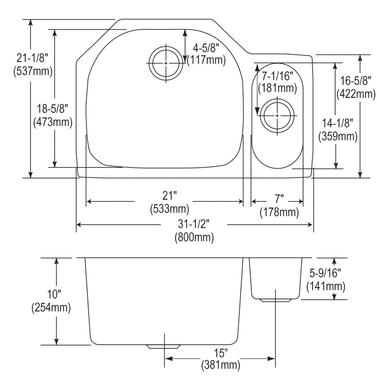 Elkay Lustertone Classic Stainless Steel 31-1/2" x 21-1/8" x 10", Offset 70/30 Double Bowl Undermount Sink