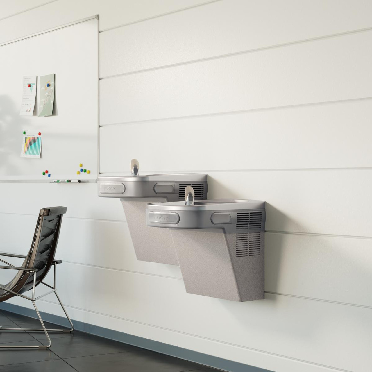 Elkay Versatile Wall Mount Bi-level ADA Cooler Non-filtered Refrigerated Light Gray Granite