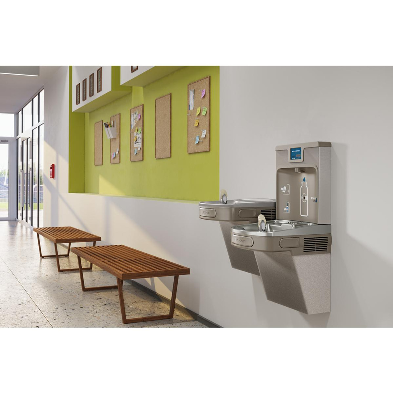 Elkay Enhanced ezH2O Bottle Filling Station & Versatile Bi-Level ADA Cooler Filtered Refrigerated Light Gray