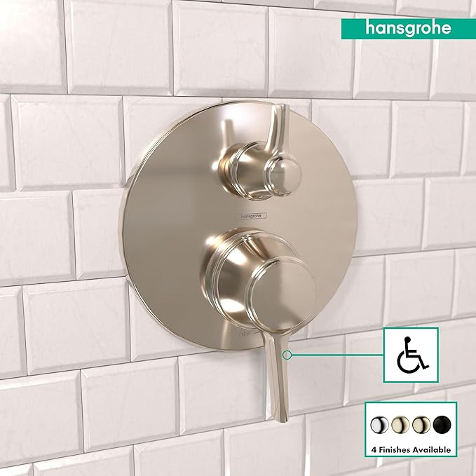 Hansgrohe 04449830 Ecostat Classic Pressure Balance Trim with Diverter, Round in Polished Nickel