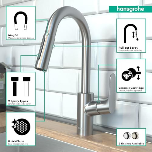 Hansgrohe 04506801 Focus Prep Kitchen Faucet, 2-Spray Pull-Down, 1.75 GPM in Steel Optic