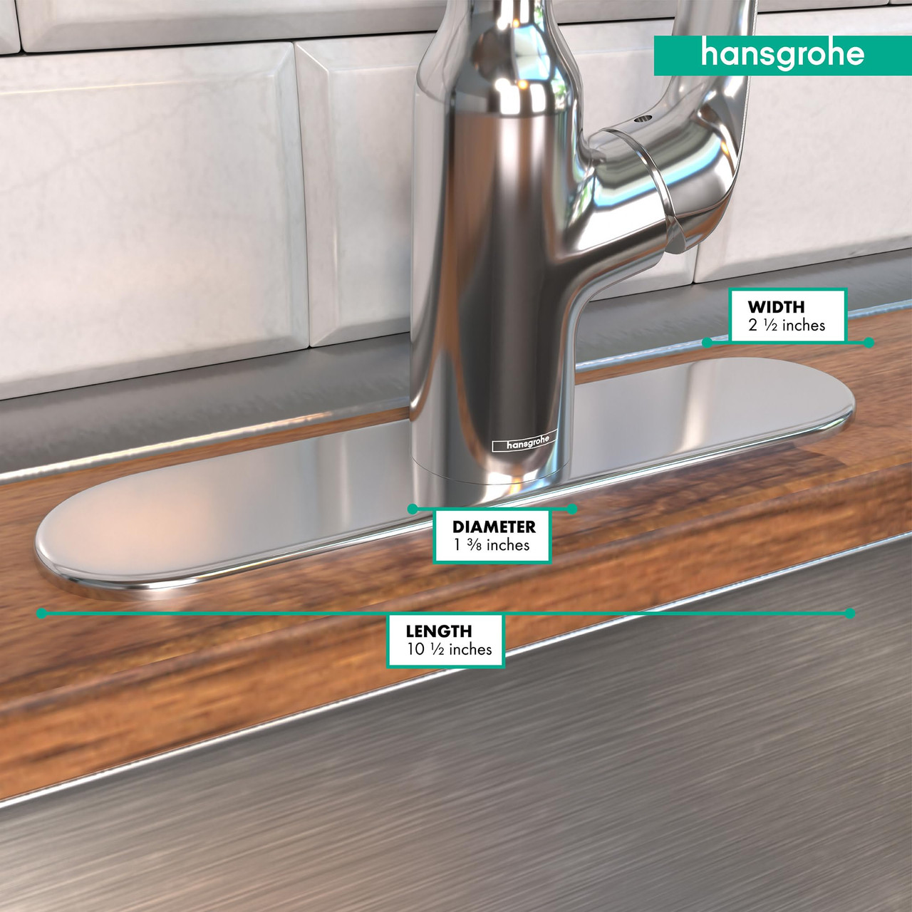 Hansgrohe 14019001 Base Plate for Single-Hole Kitchen Faucets, 10" in Chrome Hansgrohe 14019001 Base Plate for Single-Hole Kitchen Faucets, 10" in Chrome