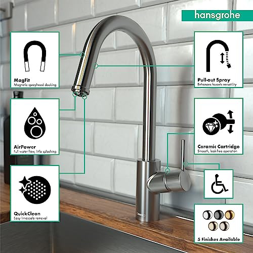 Hansgrohe 14872801 Talis S2 High Arc Kitchen Faucet, 1-Spray Pull-Down, 1.75 GPM in Steel Optic