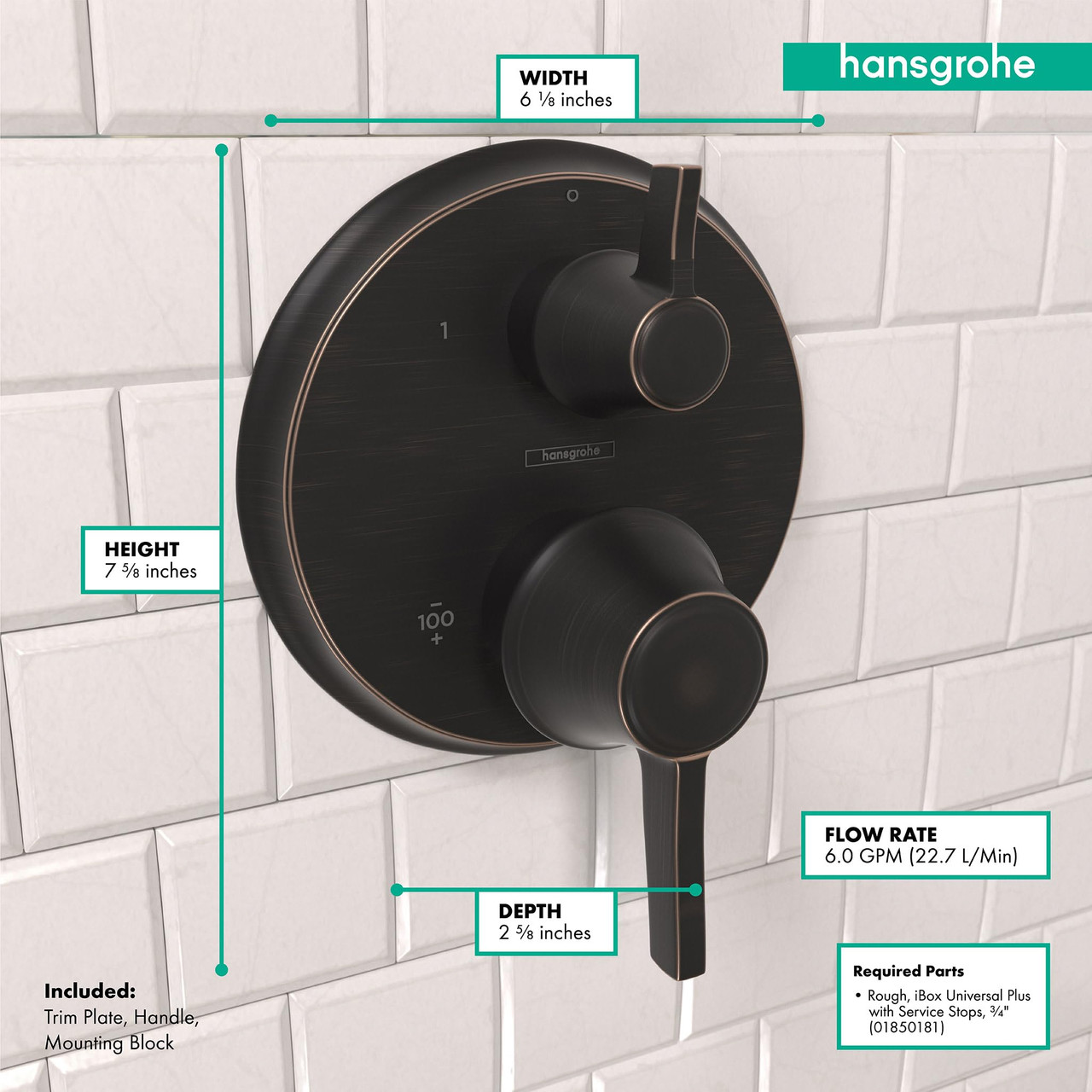 Hansgrohe 15752921 Ecostat Classic Thermostatic Trim with Volume Control, Round in Rubbed Bronze