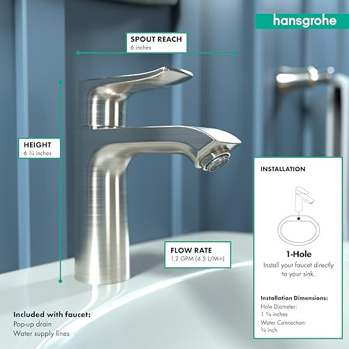Hansgrohe 31080821 Metris 110 Single Hole Faucet in: Brushed Nickel: Brushed Nickel